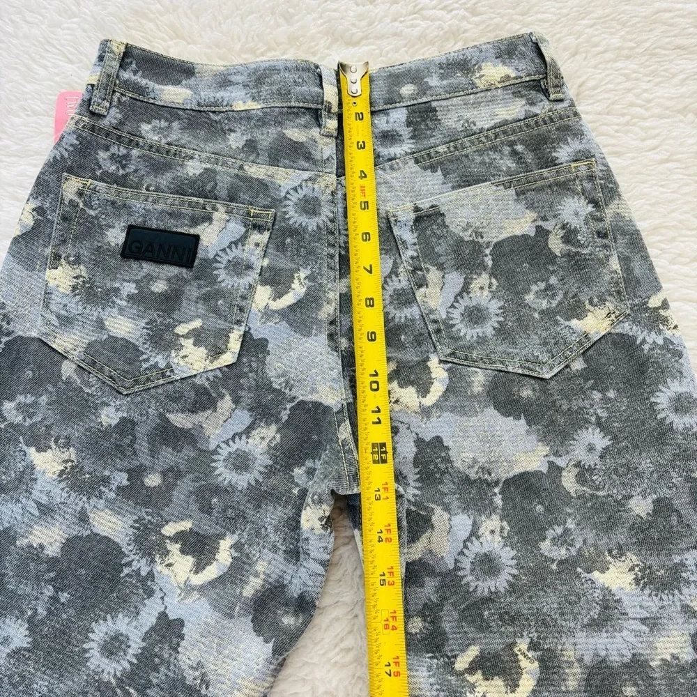 Ganni Denim Betzy Print Brunnera Blue/Multicolor Floral Patterned Flare Jeans 28
